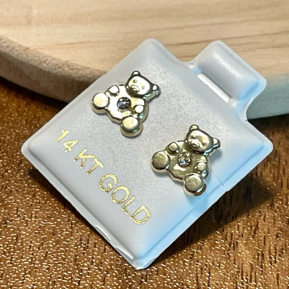 14KT Gold Teddy Bear Stud Earrings with Screw back ball